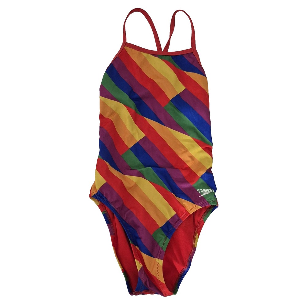 Speedo Rainbow Striped One Piece Swimsuit 26 Swim Team Practice